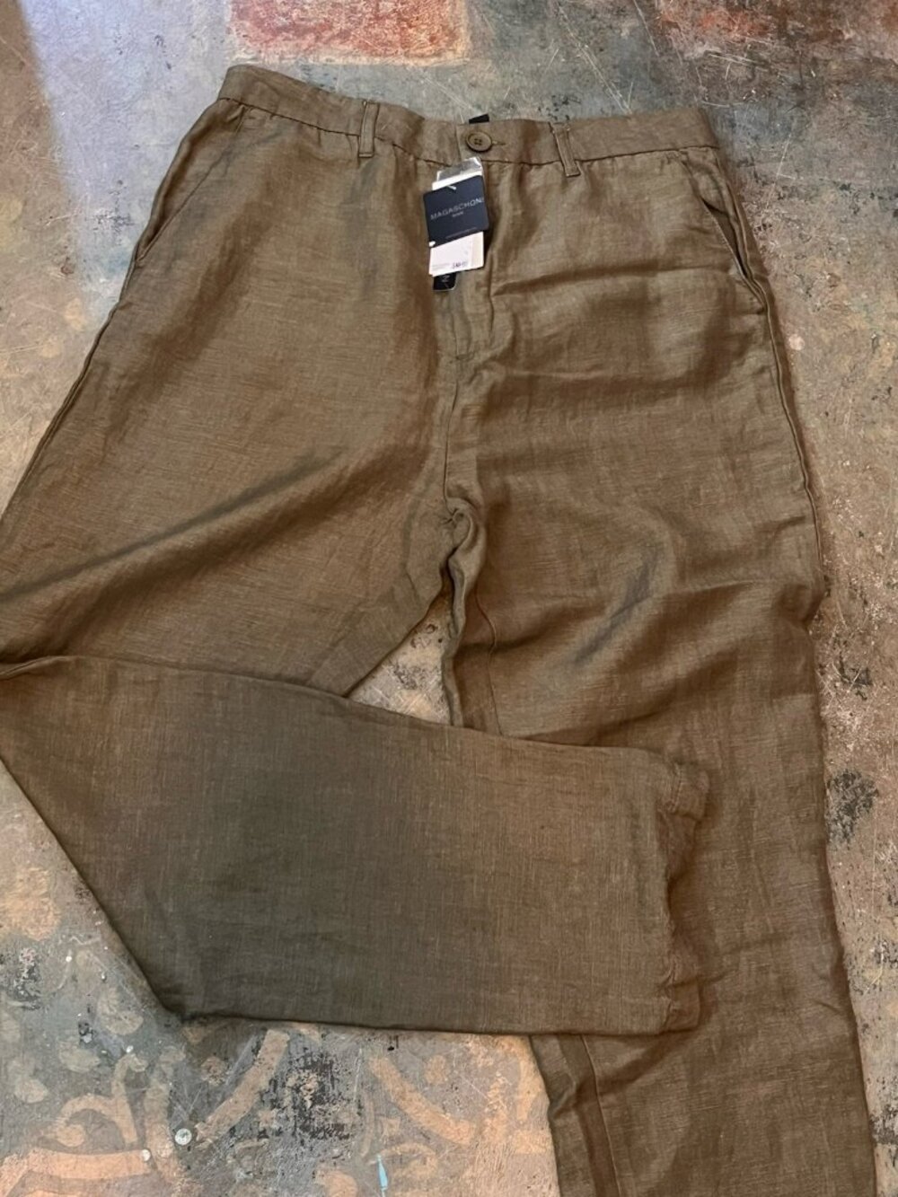 Magaschoni Man Linen Blend Pull On Pants Khaki sz 33